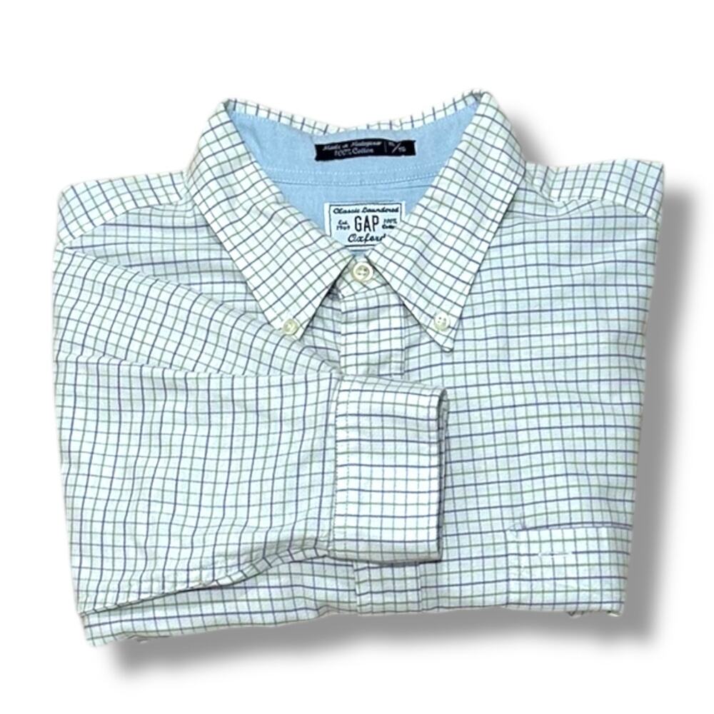 Gap Button Down Shirt Vintage Classic Laundered Oxford 100% Cotton Grid Plaid XL